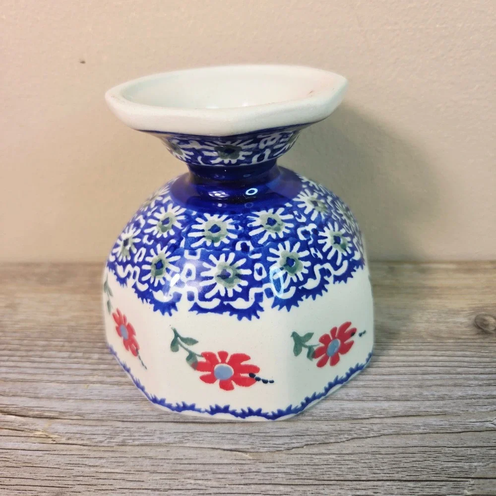 Polish Pottery Manufaktura Footed Bowl Octagon Dessert Cup Polish Stoneware Blue